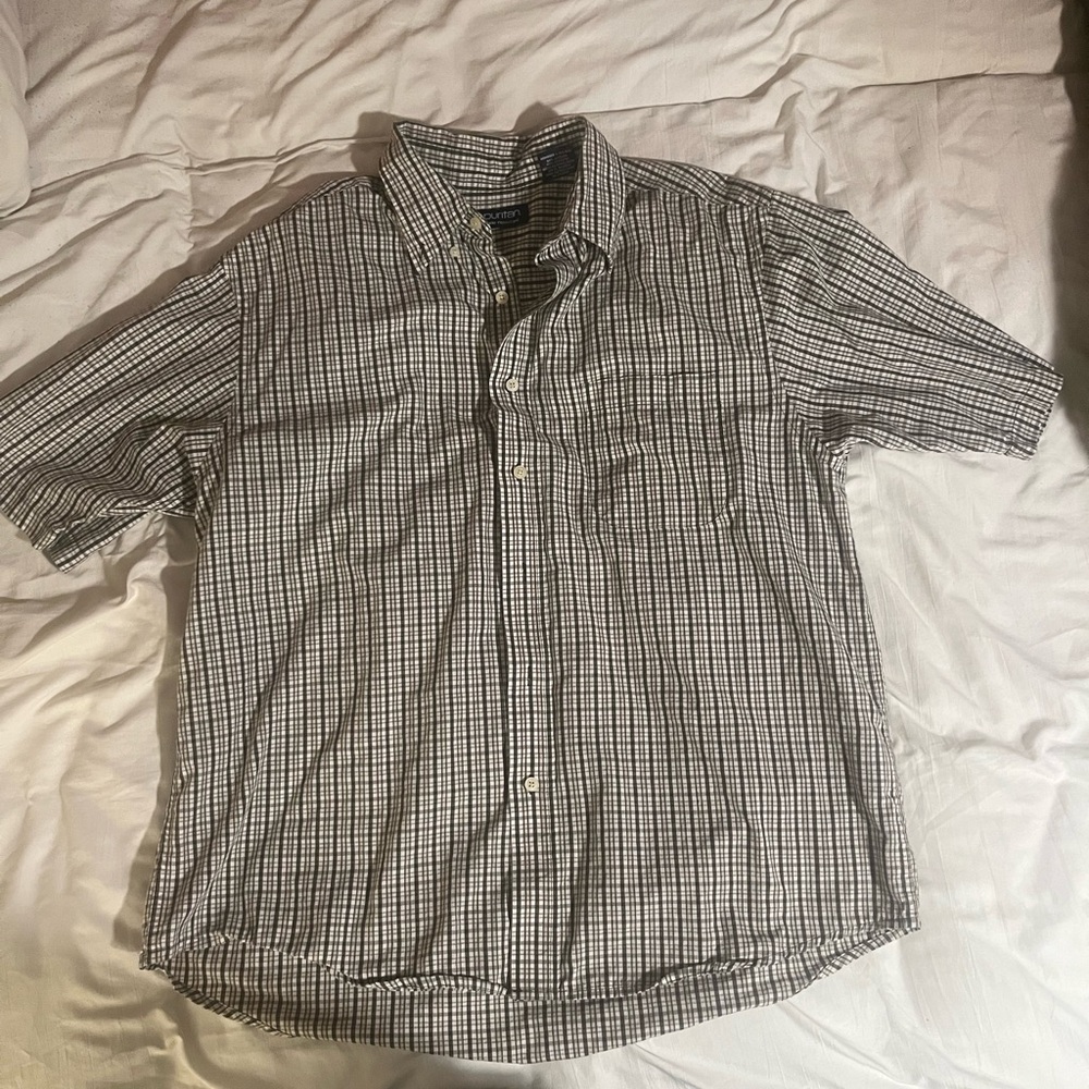 Men's Green, Brown, and White Checkered Button-Down